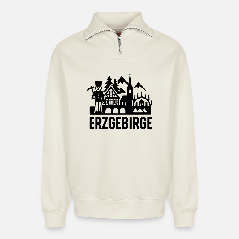 Typical Erzgebirge silhouette - Relaxed Unisex Organic Half Zip Sweatshirt – by SPREAD - off white
