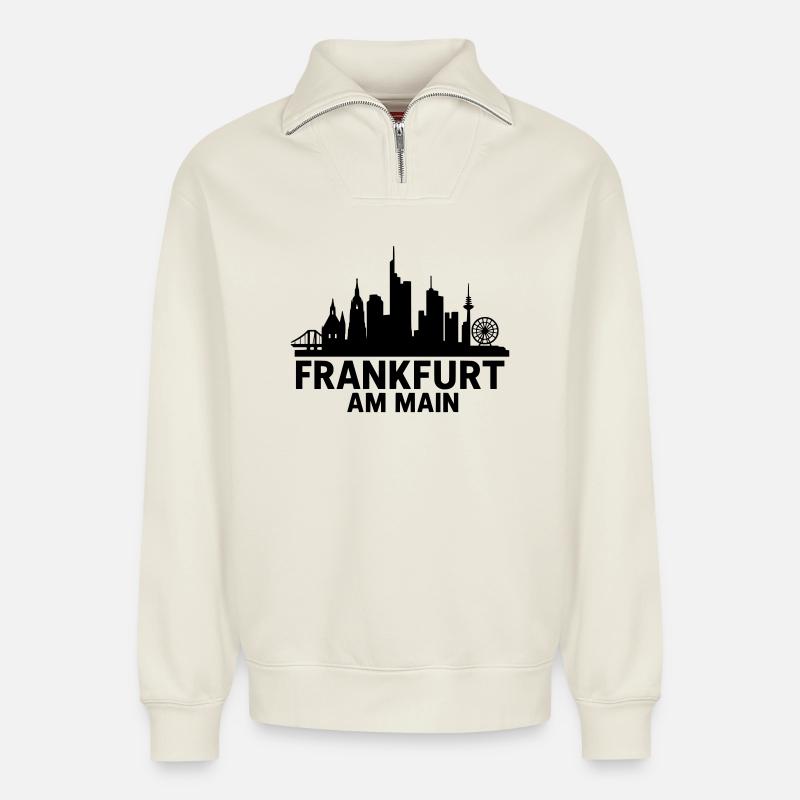 Francfort-sur-le-Main Silhouette - Sweat unisexe décontracté en coton biologique à demi-zip – de SPREAD - blanc cassé