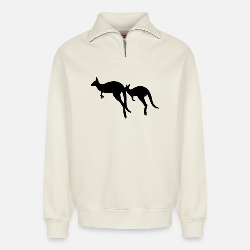 Känguru - Relaxed Unisex Organic Half Zip Sweatshirt – von SPREAD - Naturweiß