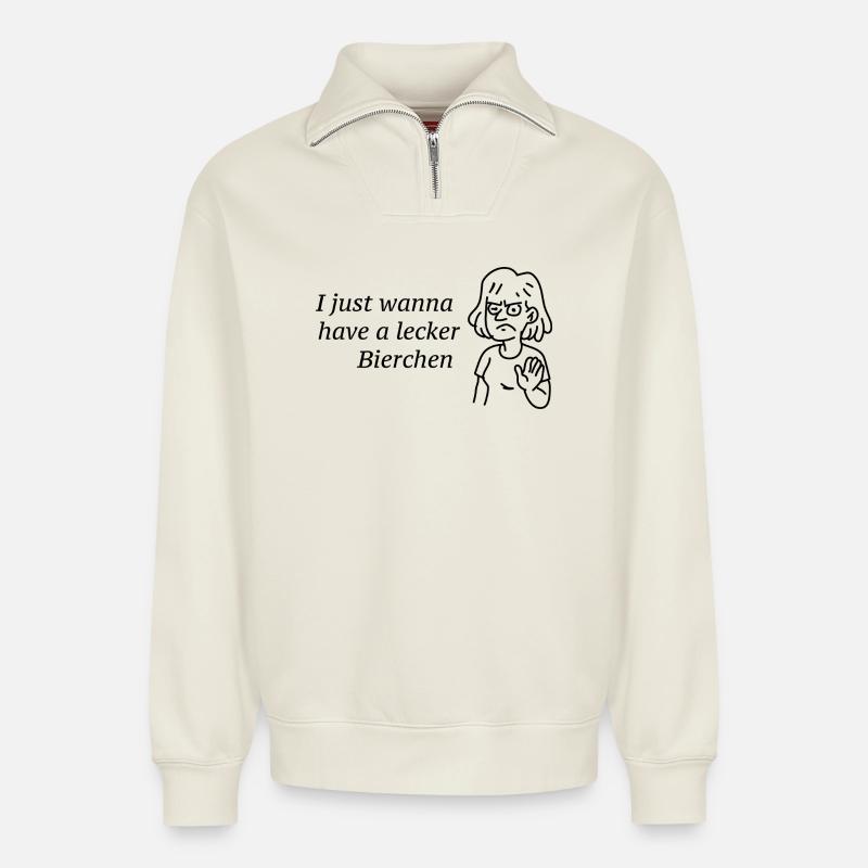Lecker Bierchen Shirt - Relaxed Unisex Organic Half Zip Sweatshirt – von SPREAD - Naturweiß