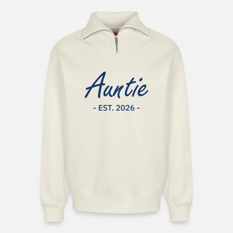 Auntie Script is 2026 - Relaxed Unisex Organic Half Zip Sweatshirt – by SPREAD - off white