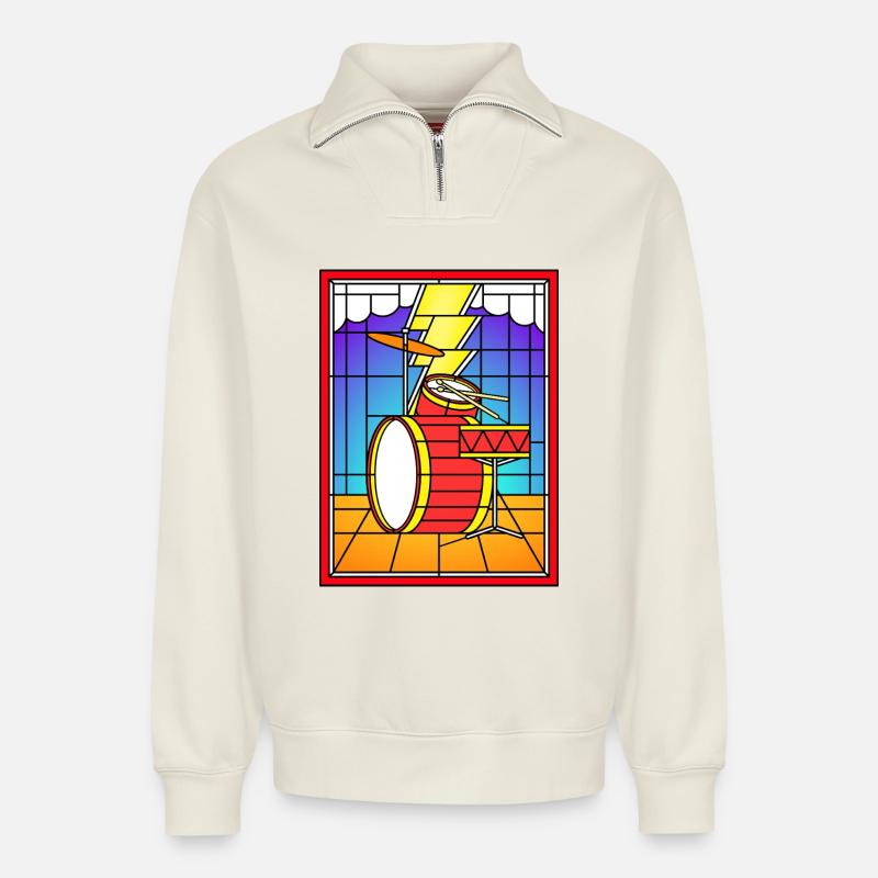 Buntglas-Schlagzeug Set - Relaxed Unisex Organic Half Zip Sweatshirt – von SPREAD - Naturweiß