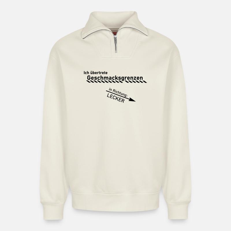 Geschmacksgrenze - Relaxed Unisex Organic Half Zip Sweatshirt – von SPREAD - Naturweiß