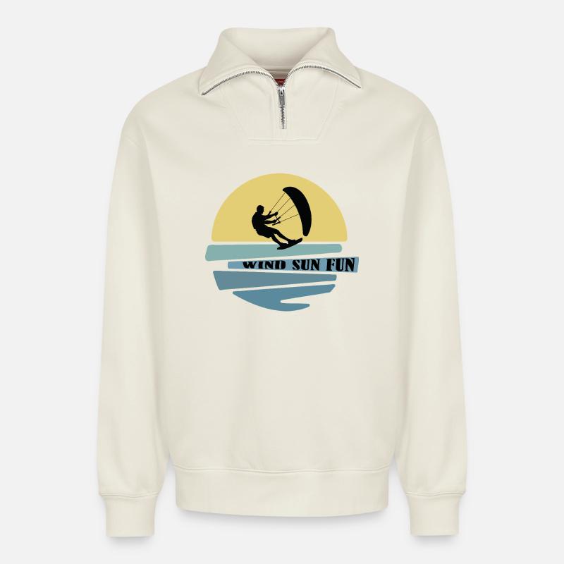 Wind Sonne Fun Kitesurfer - Relaxed Unisex Organic Half Zip Sweatshirt – von SPREAD - Naturweiß