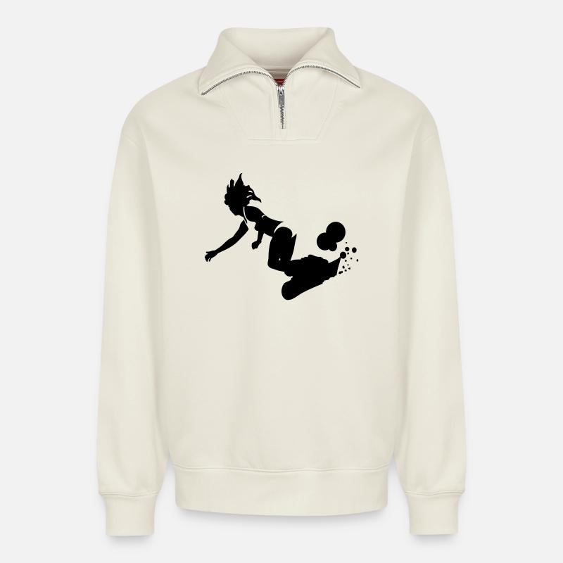 Snowboard - Relaxed Unisex Organic Half Zip Sweatshirt – von SPREAD - Naturweiß