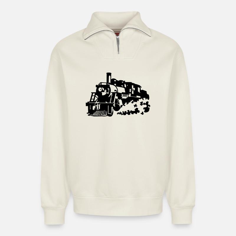 Dampflok - Relaxed Unisex Organic Half Zip Sweatshirt – von SPREAD - Naturweiß
