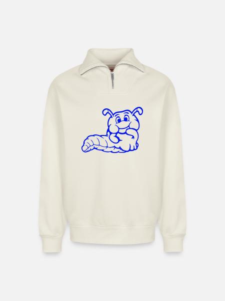 Chenille Ver Timide Amicale Curieux - Sweat unisexe décontracté en coton biologique à demi-zip – de SPREAD - blanc cassé