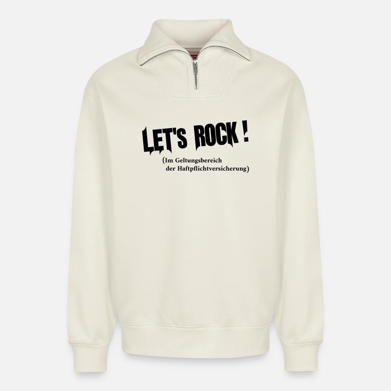 lets rock - Relaxed Unisex Organic Half Zip Sweatshirt – by SPREAD - off white