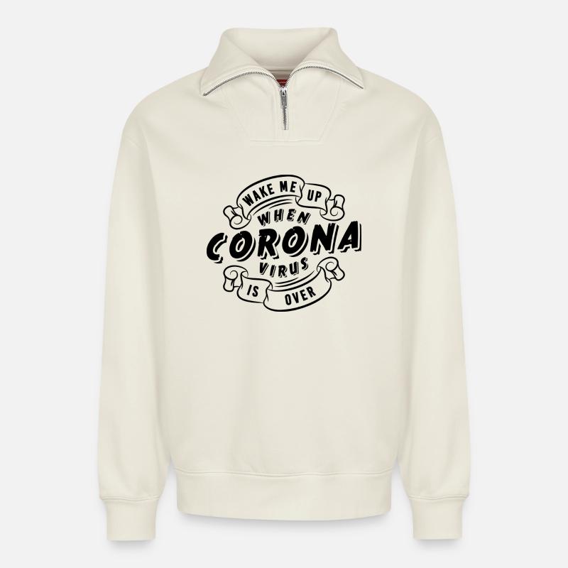 Wake me up.... - Relaxed Unisex Organic Half Zip Sweatshirt – von SPREAD - Naturweiß