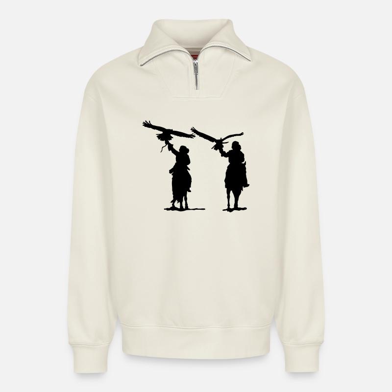Hunter - Relaxed Unisex Organic Half Zip Sweatshirt – by SPREAD - off white