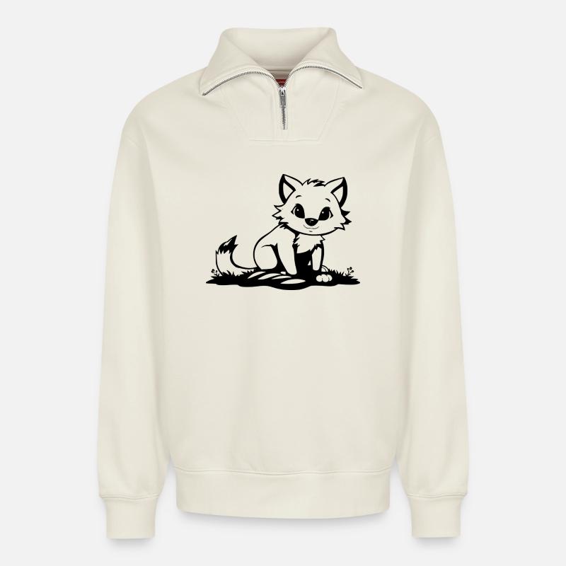 Fox - Relaxed Unisex Organic Half Zip Sweatshirt – by SPREAD - off white