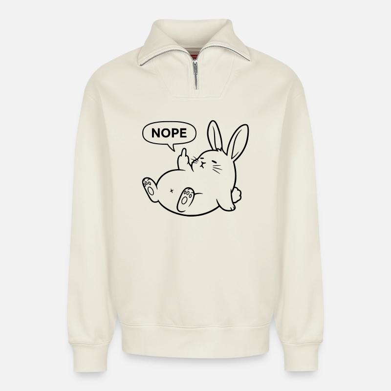 Nope Kaninchen | Freches Hasen Statement - Relaxed Unisex Organic Half Zip Sweatshirt – von SPREAD - Naturweiß