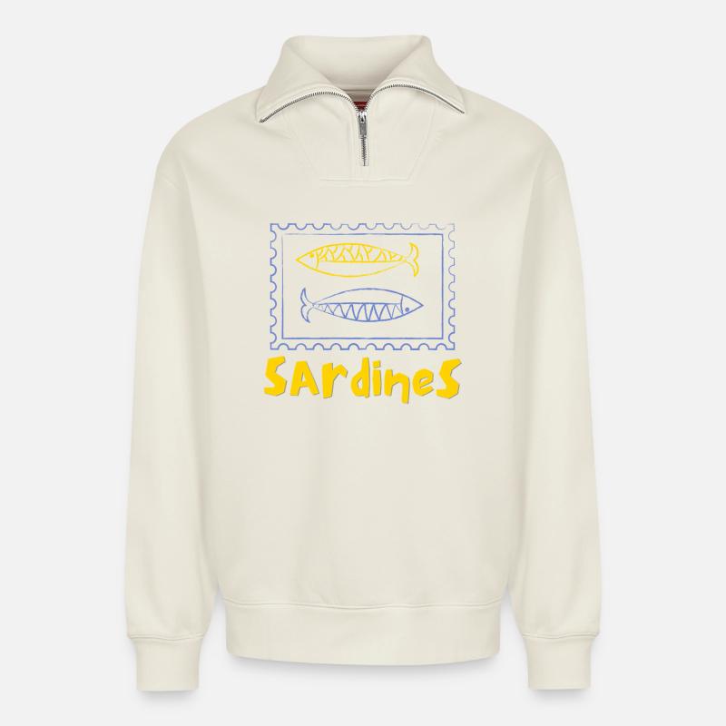 Sardinen-Dose - Relaxed Unisex Organic Half Zip Sweatshirt – von SPREAD - Naturweiß