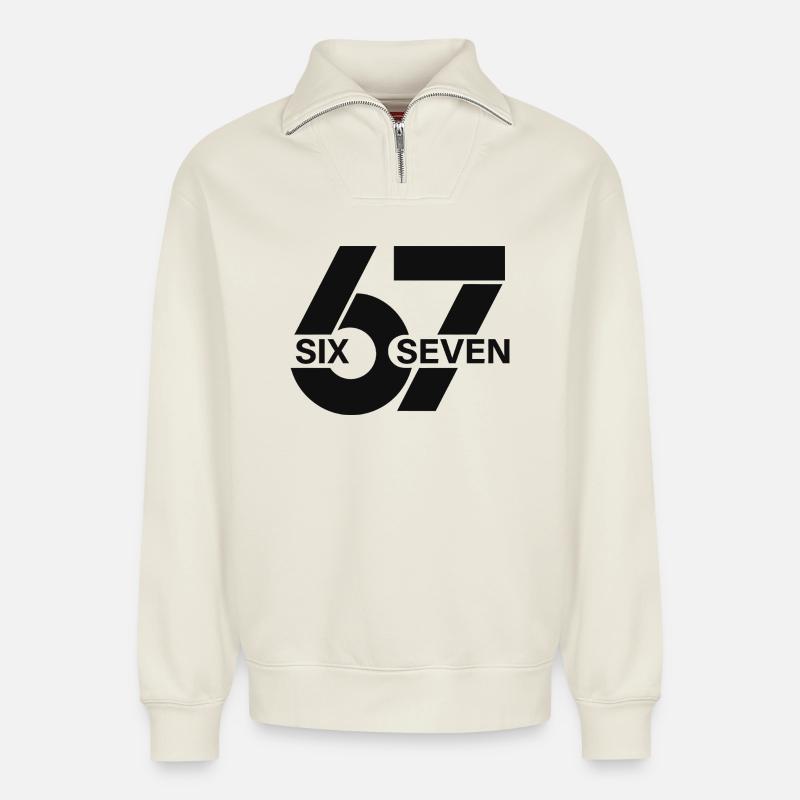 Six Seven Meme - Relaxed Unisex Organic Half Zip Sweatshirt – von SPREAD - Naturweiß