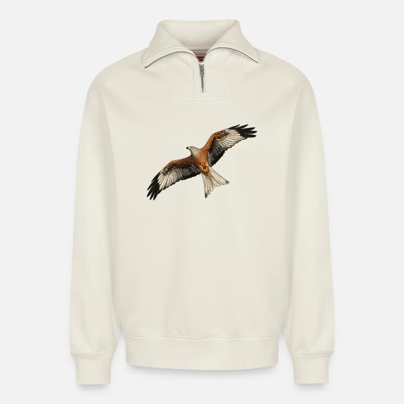 Rotmilan im Flug - Relaxed Unisex Organic Half Zip Sweatshirt – von SPREAD - Naturweiß