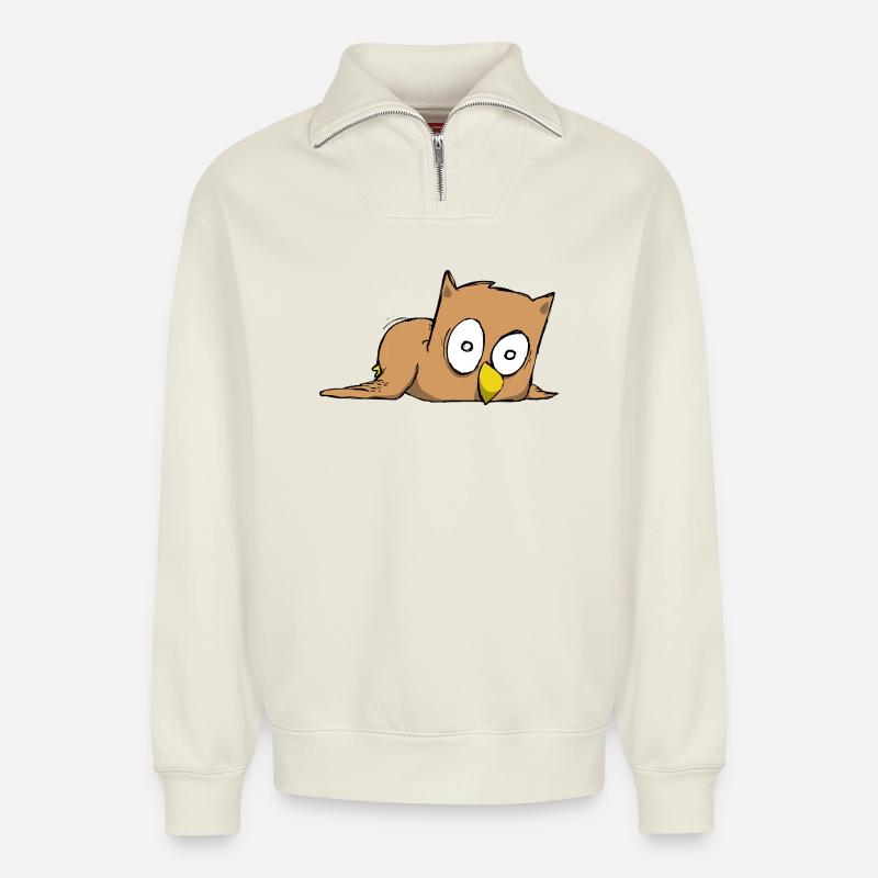 Eule - Relaxed Unisex Organic Half Zip Sweatshirt – von SPREAD - Naturweiß