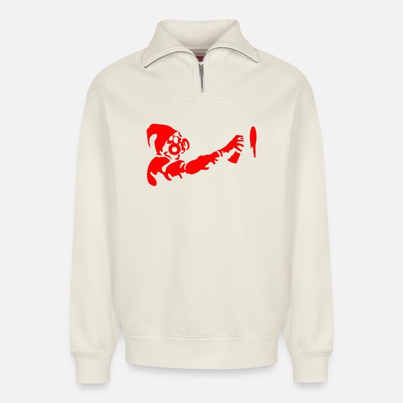 Graffiti Stencil - Relaxed Unisex Organic Half Zip Sweatshirt – by SPREAD - off white