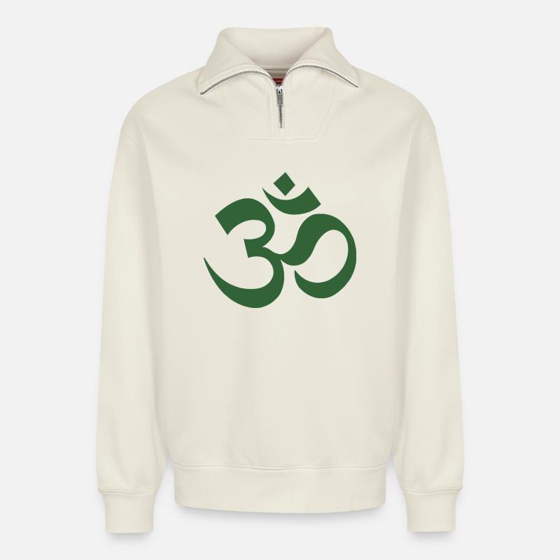Om Symbol Dharma Pattern - Relaxed Unisex Organic Half Zip Sweatshirt – by SPREAD - off white
