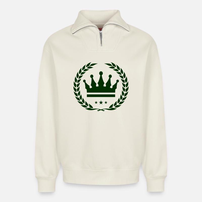 Crown Emblem - Relaxed Unisex Organic Half Zip Sweatshirt – by SPREAD - off white