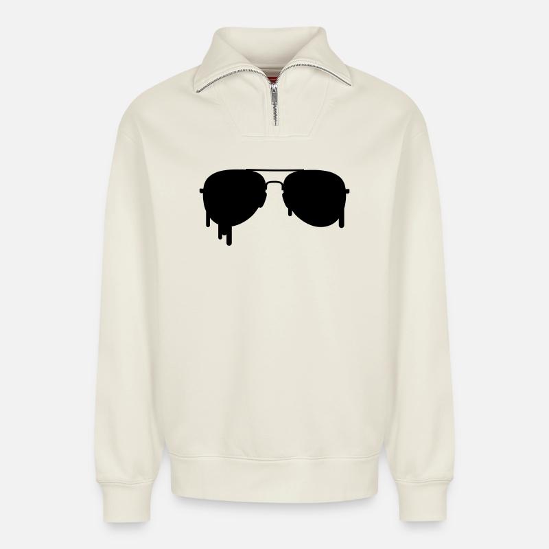 Pilot Goggles - Relaxed Unisex Organic Half Zip Sweatshirt – by SPREAD - off white