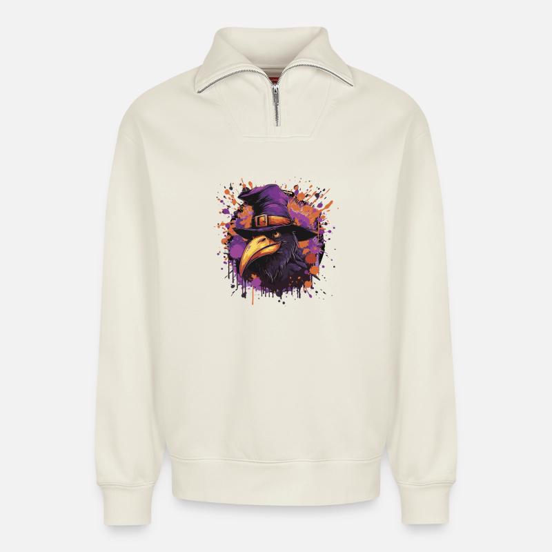 Rabe Comic Halloween - Relaxed Unisex Organic Half Zip Sweatshirt – von SPREAD - Naturweiß