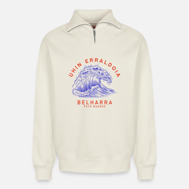 Basque Wave - Relaxed Unisex Organic Half Zip Sweatshirt – by SPREAD - off white