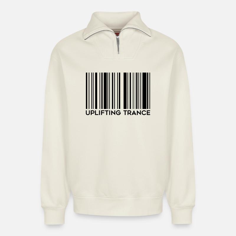 Code-barres Trance édifiant - Sweat unisexe décontracté en coton biologique à demi-zip – de SPREAD - blanc cassé