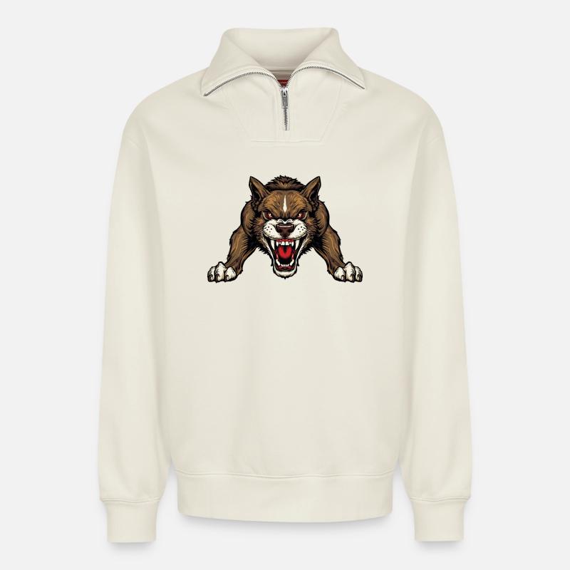 Hund - Relaxed Unisex Organic Half Zip Sweatshirt – von SPREAD - Naturweiß