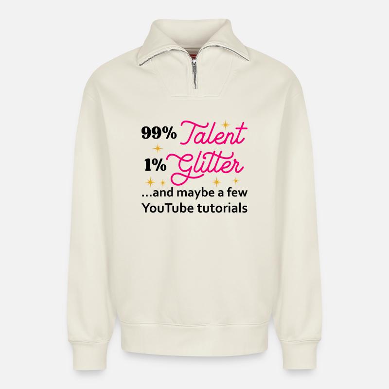 Talent Glitter Étoiles Script - Sweat unisexe décontracté en coton biologique à demi-zip – de SPREAD - blanc cassé