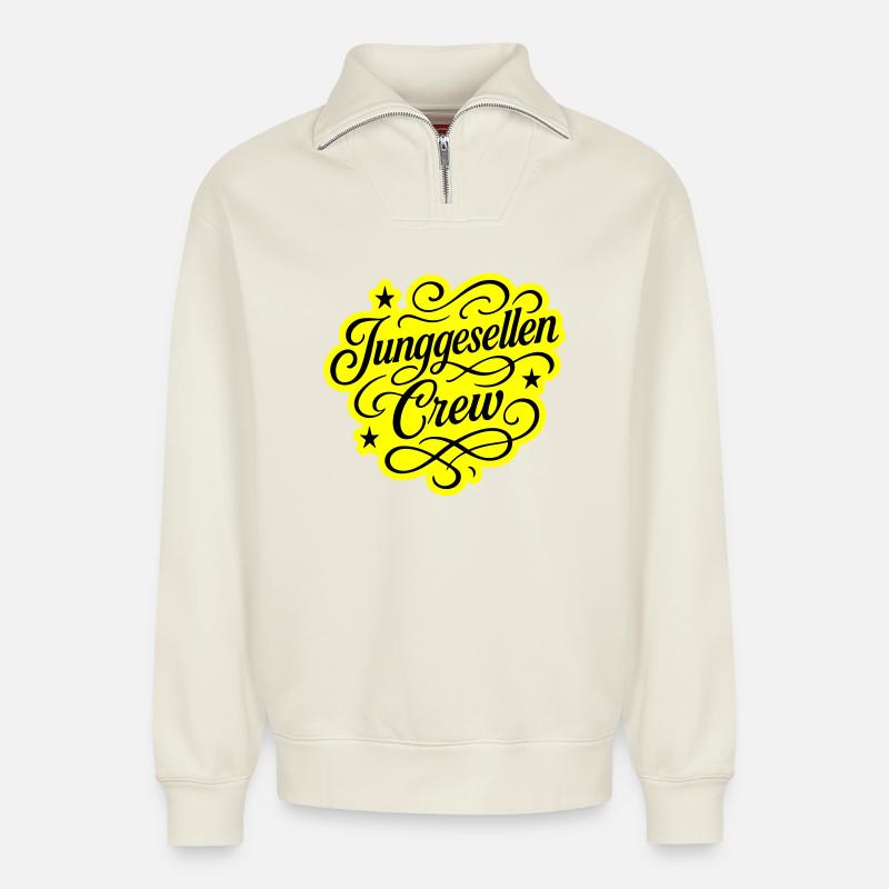 Bachelor Crew - Relaxed Unisex Organic Half Zip Sweatshirt – by SPREAD - off white