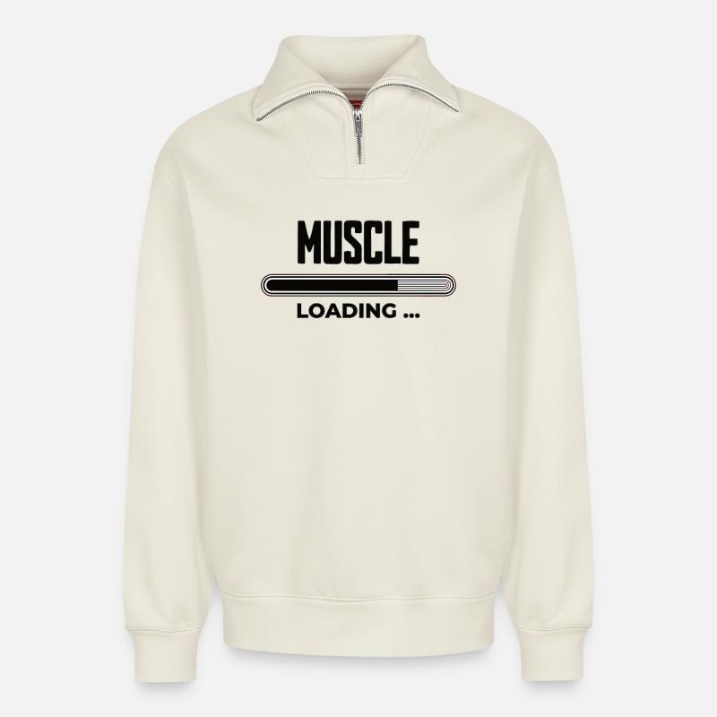Muscle Loading Progress - Relaxed Unisex Organic Half Zip Sweatshirt – by SPREAD - off white