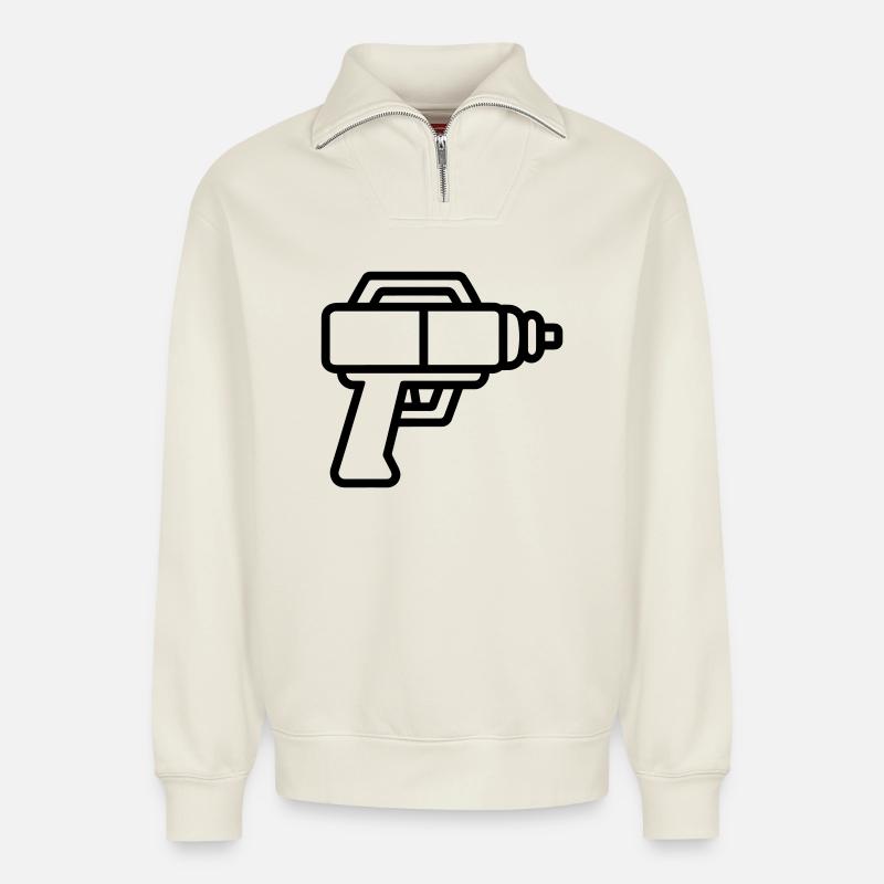 pistolet à eau - Sweat unisexe décontracté en coton biologique à demi-zip – de SPREAD - blanc cassé