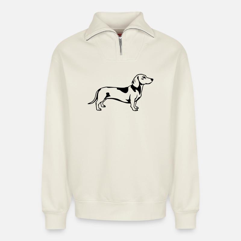 Dachshund schwarz - Relaxed Unisex Organic Half Zip Sweatshirt – von SPREAD - Naturweiß