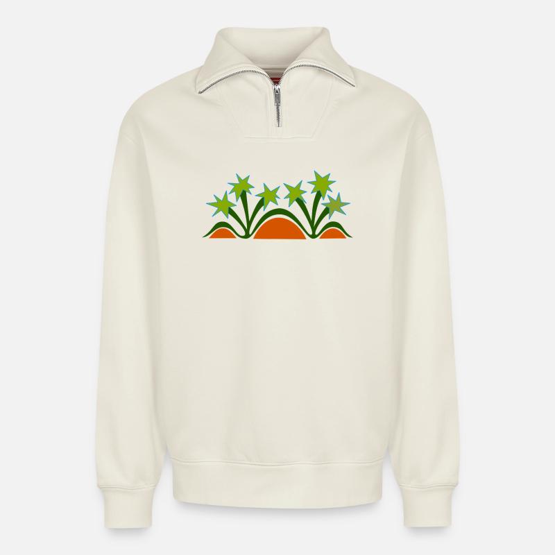 Palmen & Dünen von Cean - Relaxed Unisex Organic Half Zip Sweatshirt – von SPREAD - Naturweiß