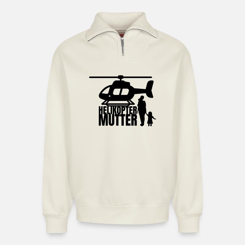 Helikopter Mutter Spruch Humor - Relaxed Unisex Organic Half Zip Sweatshirt – von SPREAD - Naturweiß