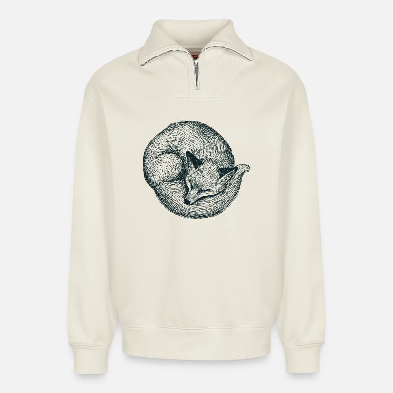 Eingerollter Fuchs - Relaxed Unisex Organic Half Zip Sweatshirt – von SPREAD - Naturweiß