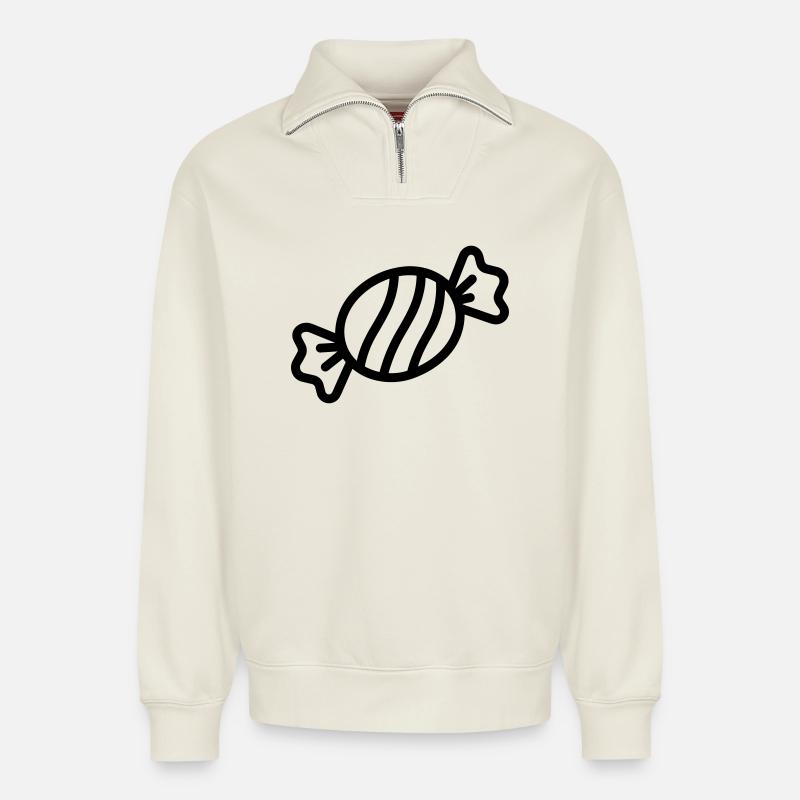 Süßigkeiten - Relaxed Unisex Organic Half Zip Sweatshirt – von SPREAD - Naturweiß