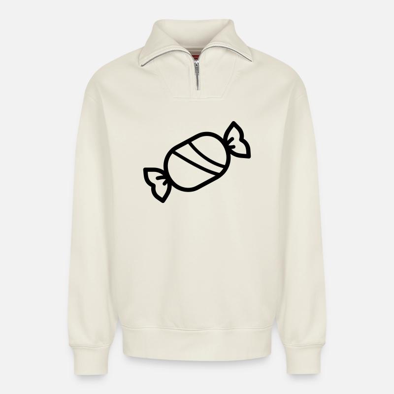 Bonbon - Sweat unisexe décontracté en coton biologique à demi-zip – de SPREAD - blanc cassé