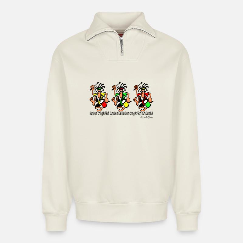 Batteurs funky - Sweat unisexe décontracté en coton biologique à demi-zip – de SPREAD - blanc cassé