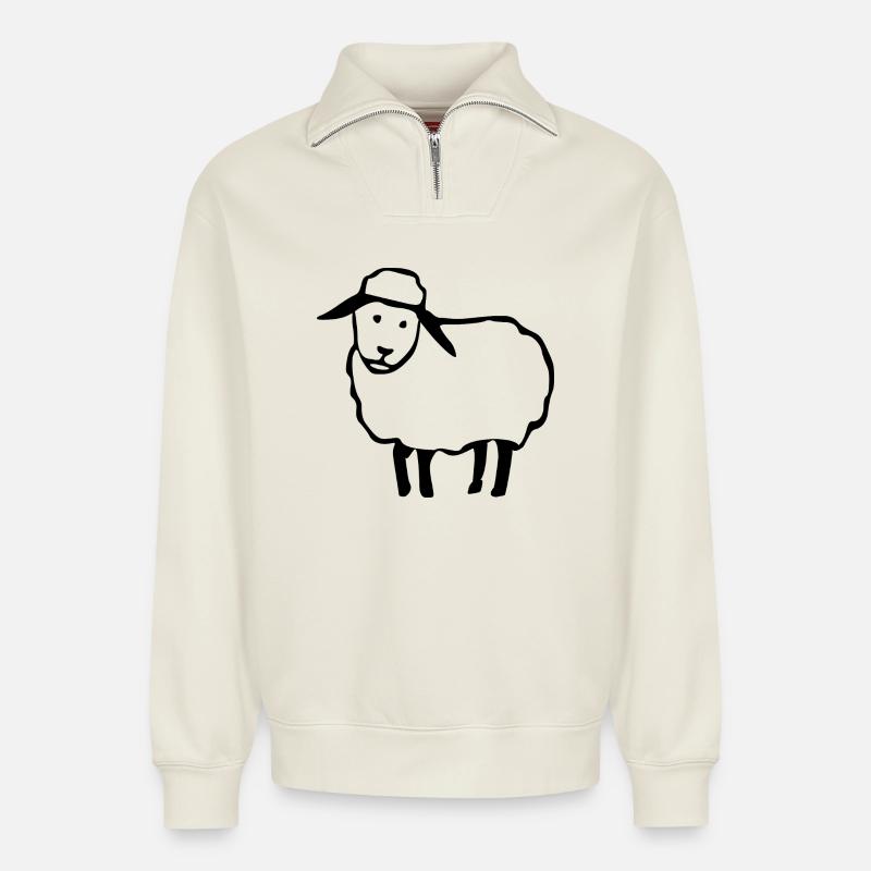 mouton - Sweat unisexe décontracté en coton biologique à demi-zip – de SPREAD - blanc cassé