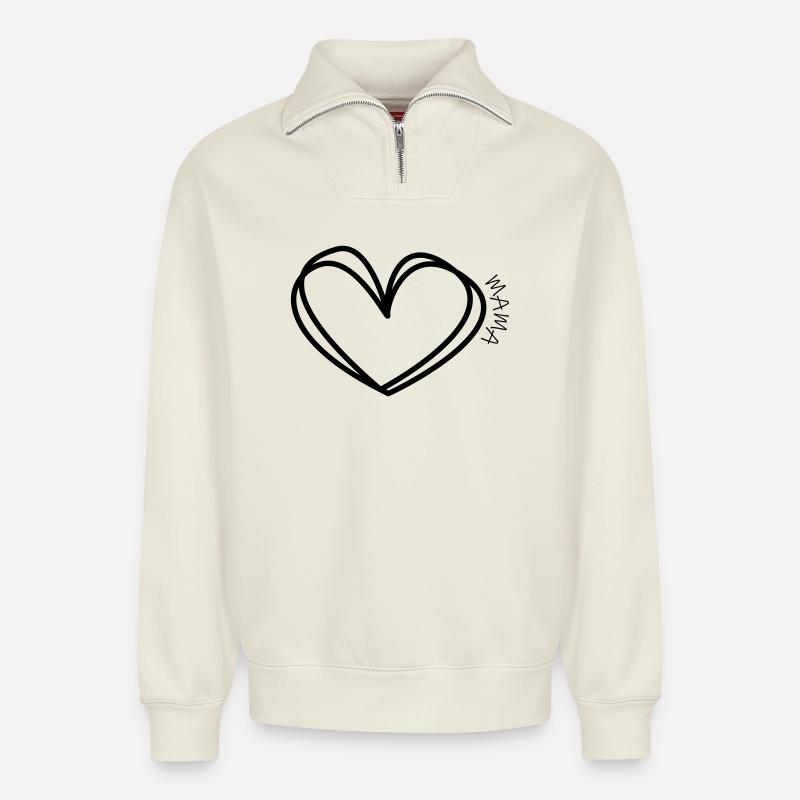 Mama Herz - Relaxed Unisex Organic Half Zip Sweatshirt – von SPREAD - Naturweiß