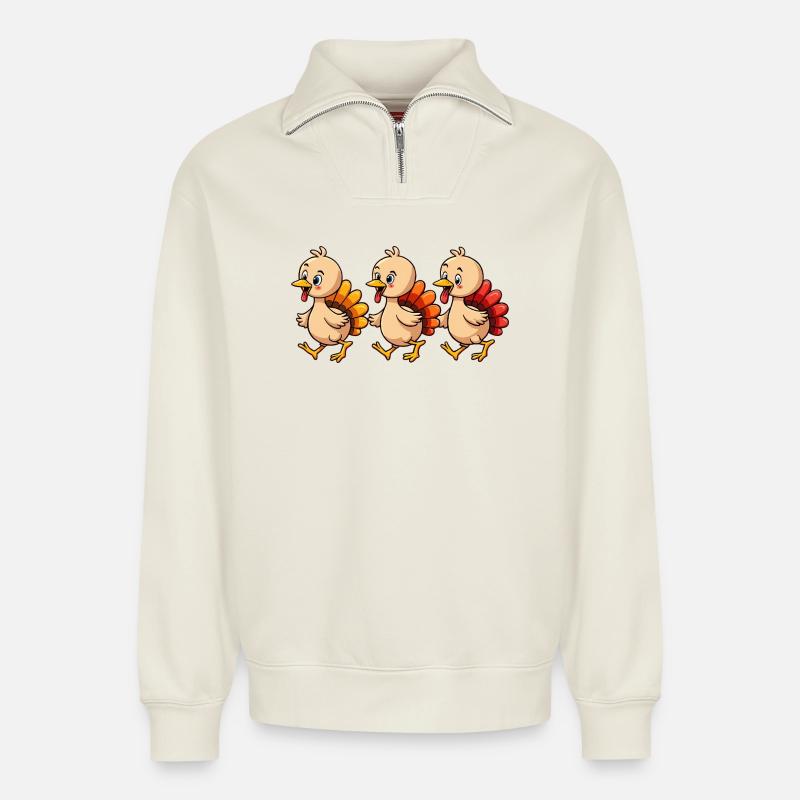 Bébé dinde de Thanksgiving - Sweat unisexe décontracté en coton biologique à demi-zip – de SPREAD - blanc cassé