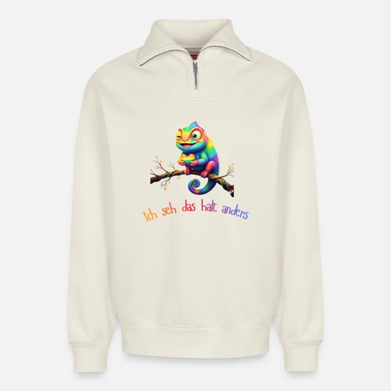 Ich seh das halt anders!  - Relaxed Unisex Organic Half Zip Sweatshirt – von SPREAD - Naturweiß