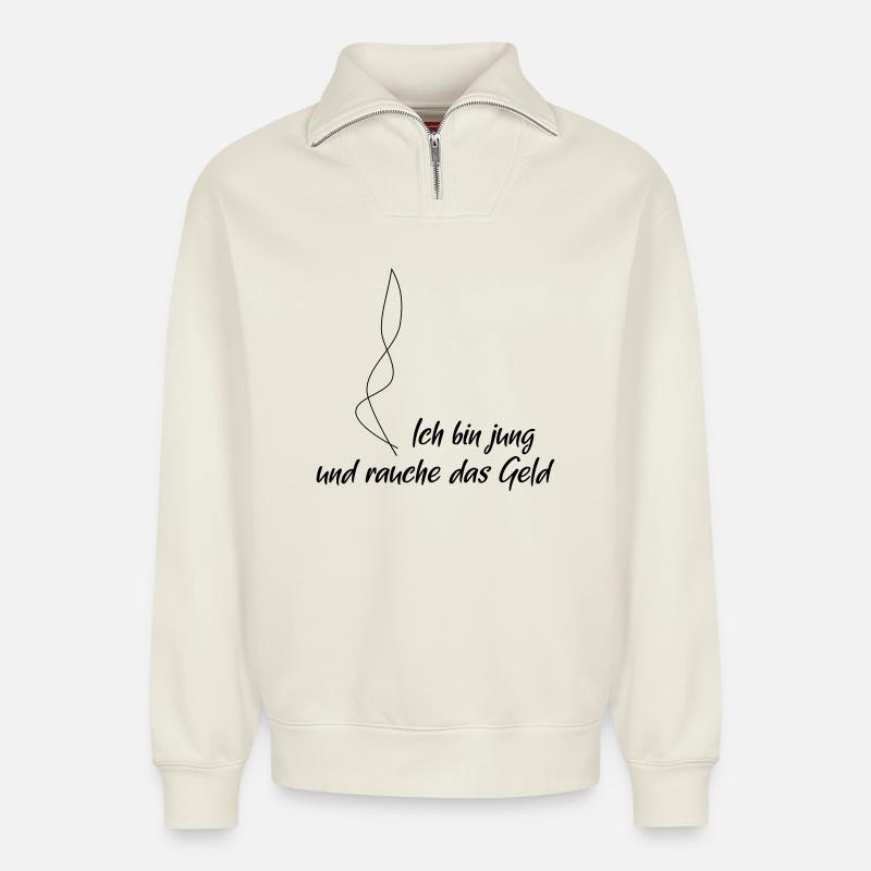 Ich bin jung - Relaxed Unisex Organic Half Zip Sweatshirt – von SPREAD - Naturweiß