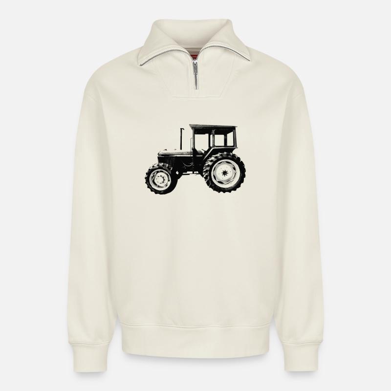 Traktor - Relaxed Unisex Organic Half Zip Sweatshirt – von SPREAD - Naturweiß