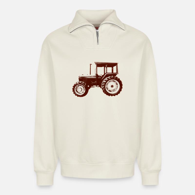 Constructeur de tracteurs - Sweat unisexe décontracté en coton biologique à demi-zip – de SPREAD - blanc cassé