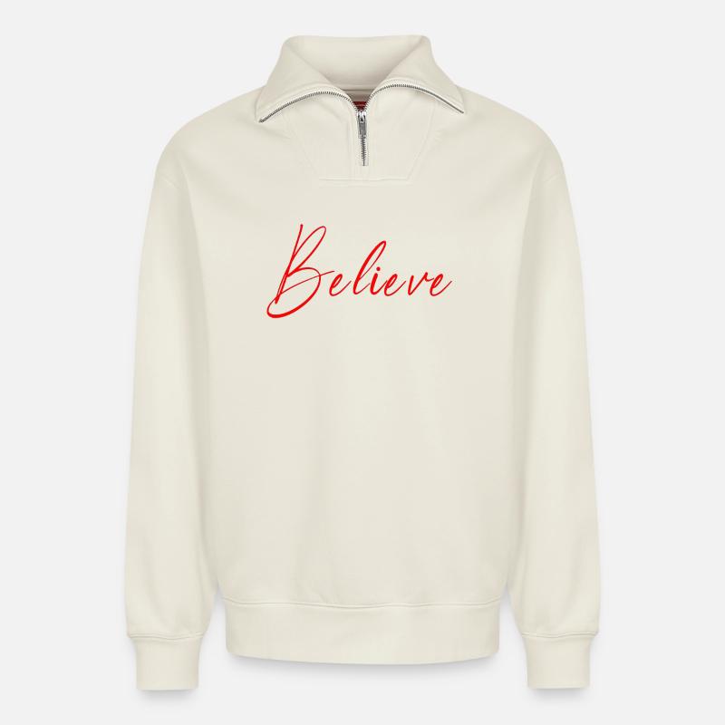 NEU -- Glaube - Alles ist möglich! - Relaxed Unisex Organic Half Zip Sweatshirt – von SPREAD - Naturweiß