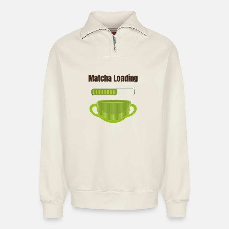 Matcha Loading - Relaxed Unisex Organic Half Zip Sweatshirt – von SPREAD - Naturweiß