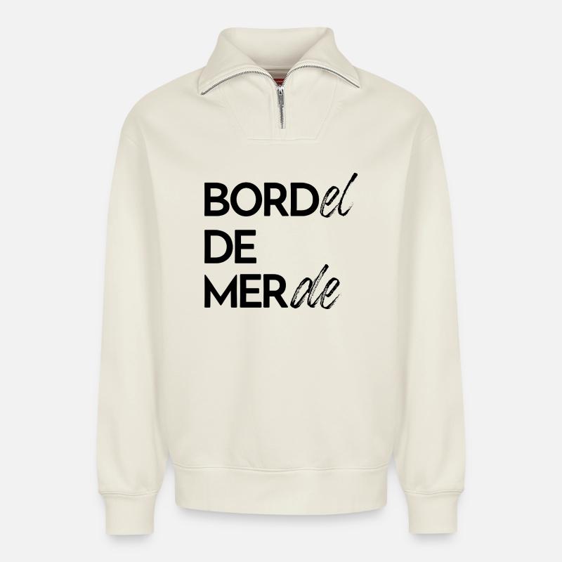 Horrible hell - Relaxed Unisex Organic Half Zip Sweatshirt – by SPREAD - off white