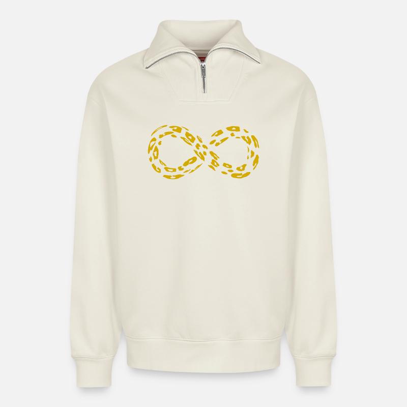 Leopard Infinity Loop (alternate) - Relaxed Unisex Organic Half Zip Sweatshirt – by SPREAD - off white